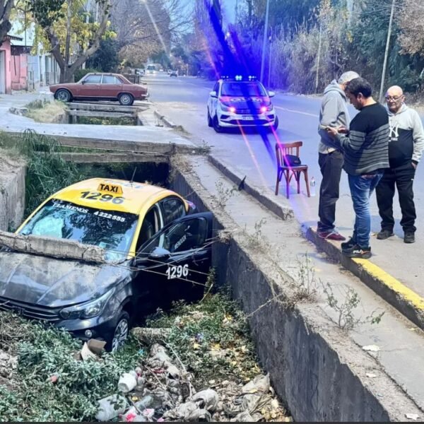 Un taxista cayó por accidente a un zanjón en la calle San Martín de Las Heras y salió ileso
